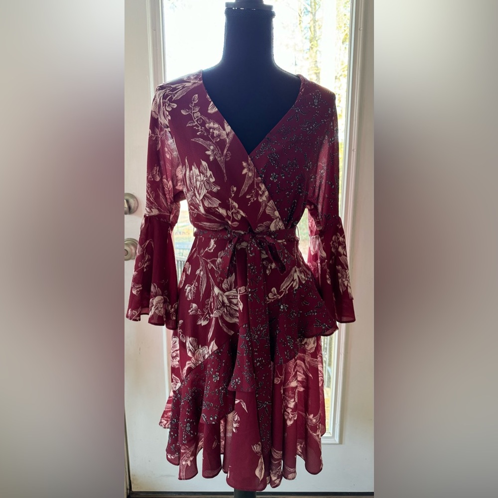 French Connection boho dress with long bell sleeves size XS